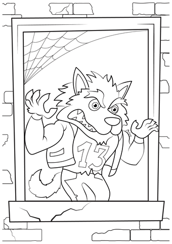 Halloween Werewolf At The Window Coloring Page